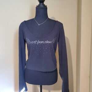 Sent from above, Black cowlneck top with rhinestones